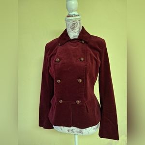 Talbots wine cranberry red military velvet double breasted Blazer jacket 6 P